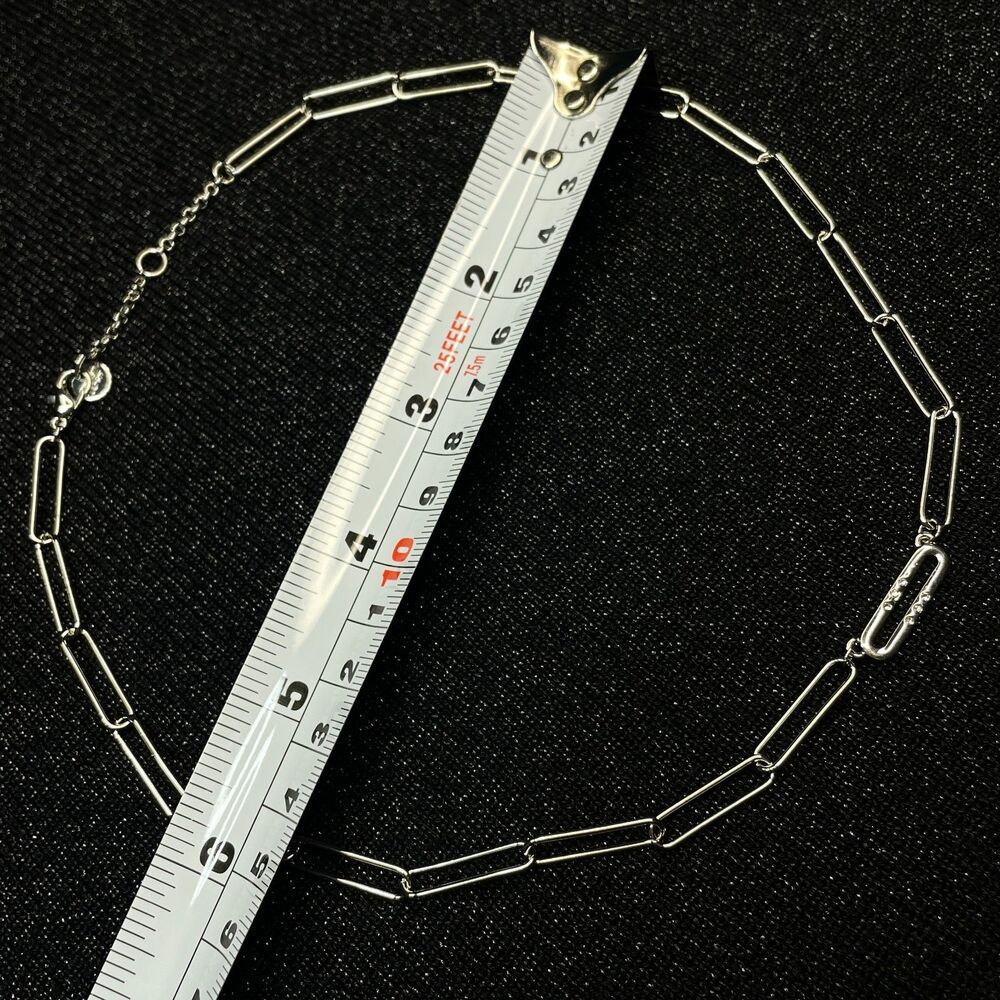 ~ Marlyn Schiff Pave Link Necklace 16-18" Silvertone / Cubic Zirconia - Picture 4 of 15